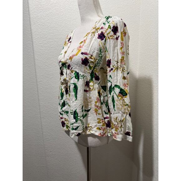 Womens Lucky Brand Floral Flowy Top Size S Small Tie Front Viscose 3/4 Sleeve - Picture 2 of 9